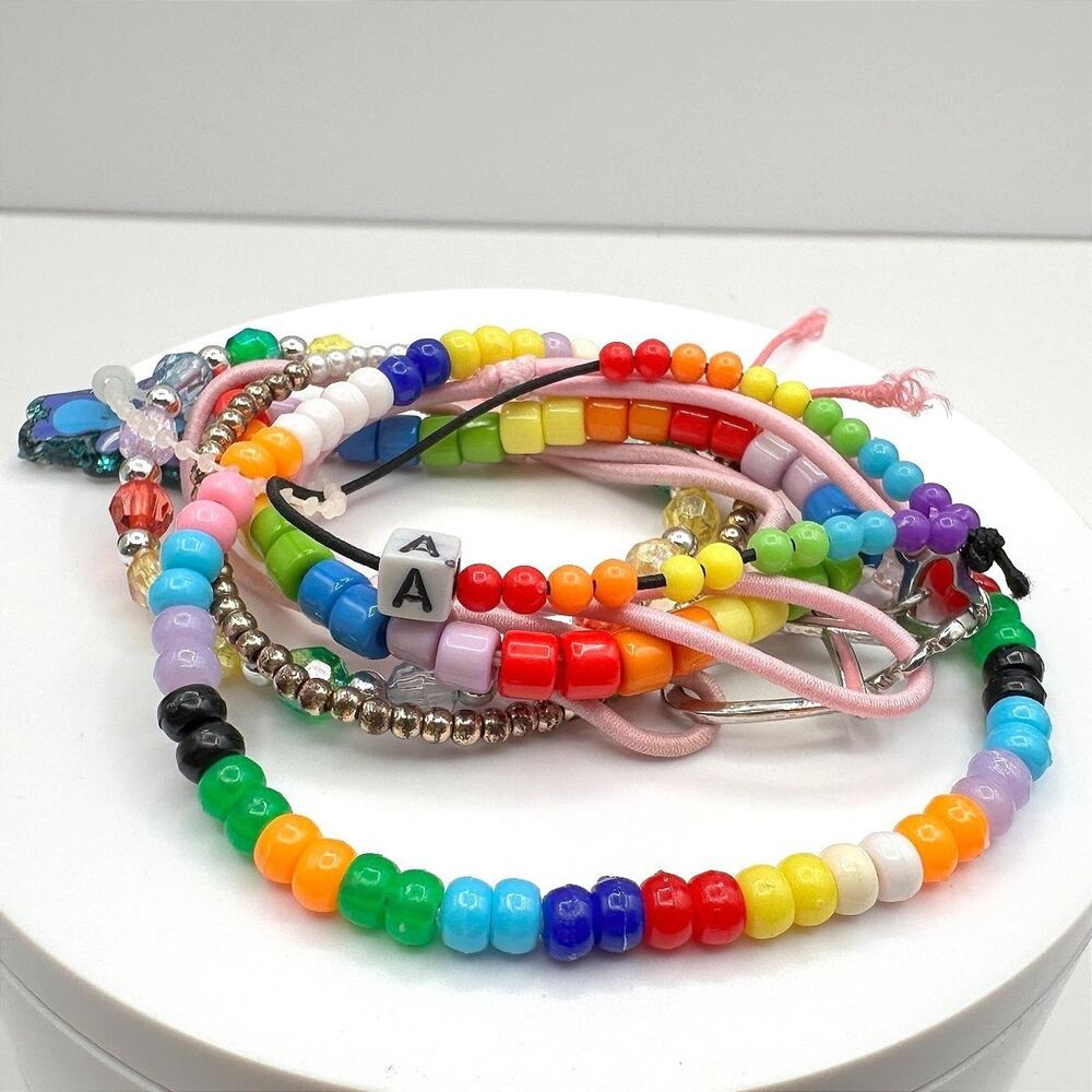 Vintage 90s Y2K Kandi Beaded Bracelet Lot Stitch Charm Women's Classic Jewelry